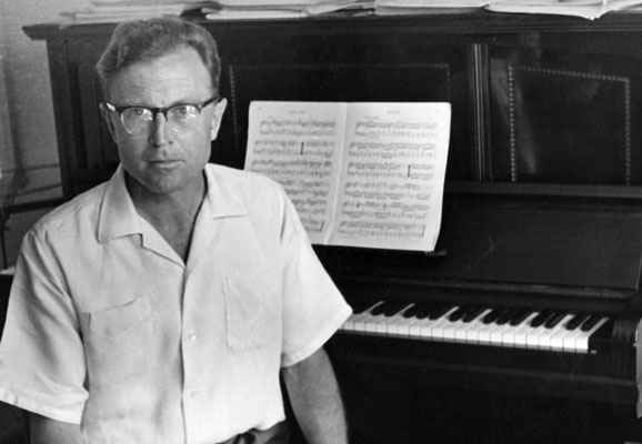 Douglas Lilburn at his piano (195-?)